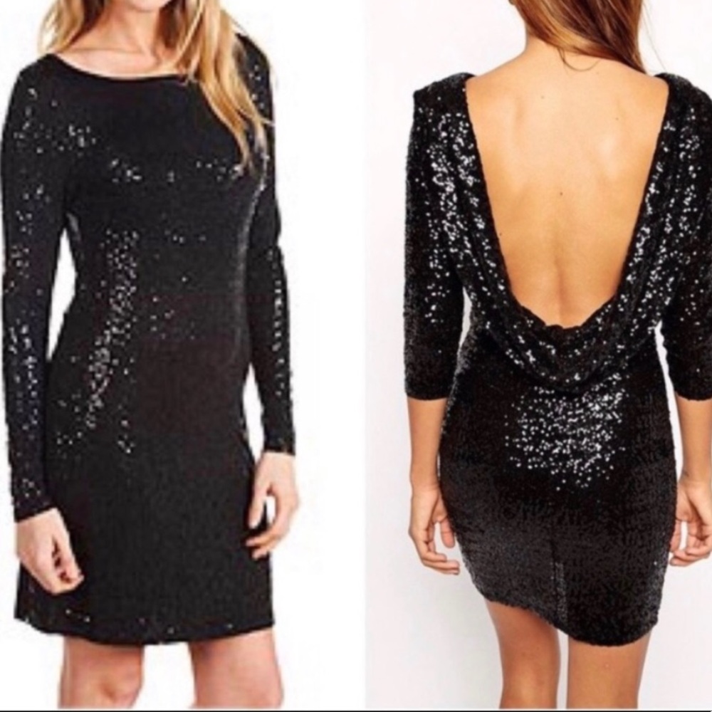 NWT Jesica Simpson Black Sequin Scoop Back Dress